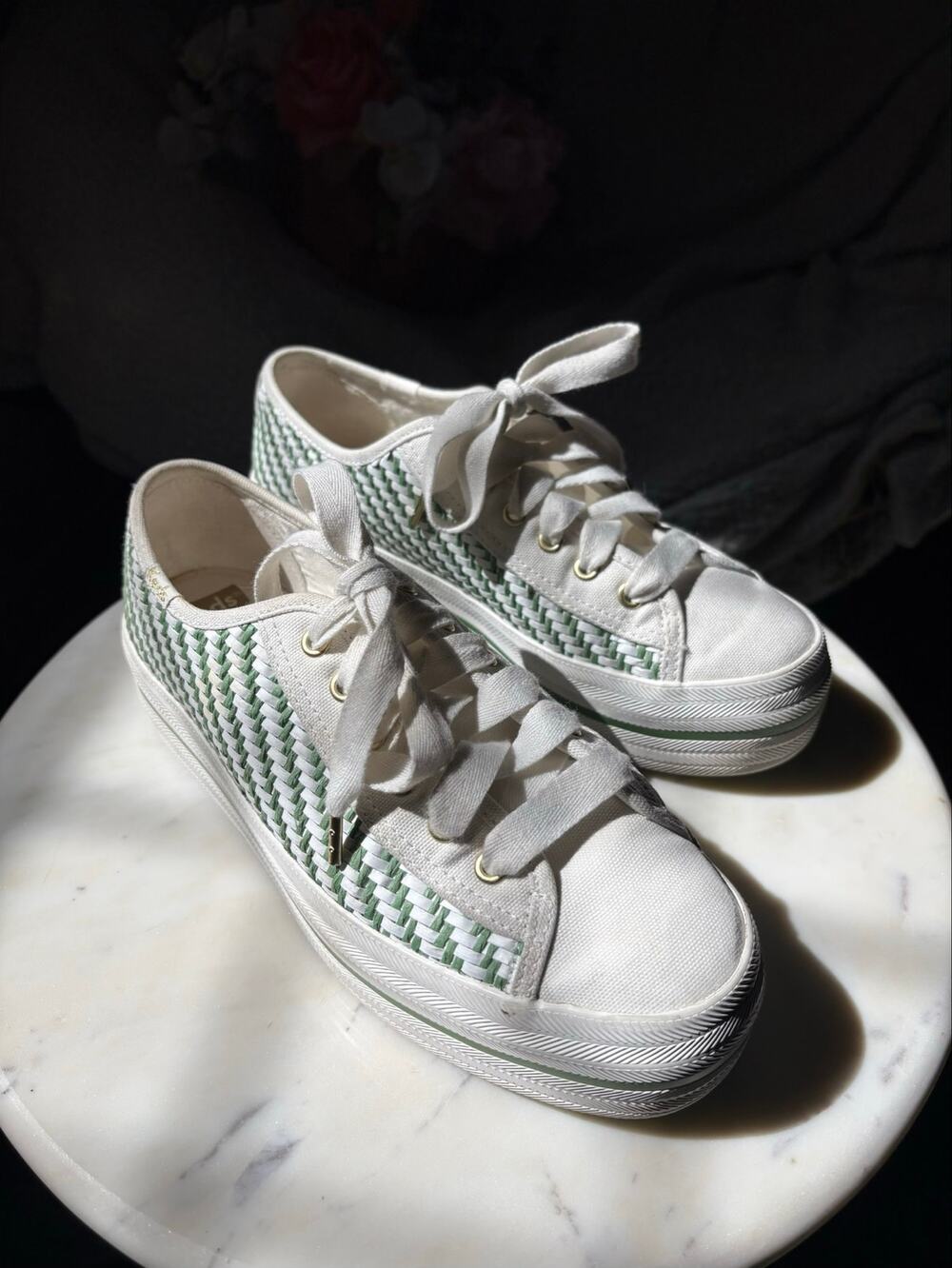 KATE SPADE x KEDS Collab Triple Up Sneakers Size US 7 Basket Weave Platform